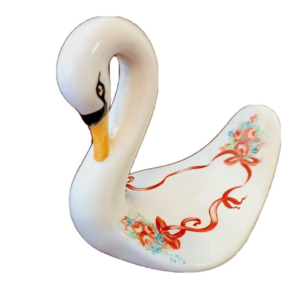Pfaltzgraff  Rose Floral Swan Goose Towel Napkin Holder 5.75" Tall Hallmark 1989